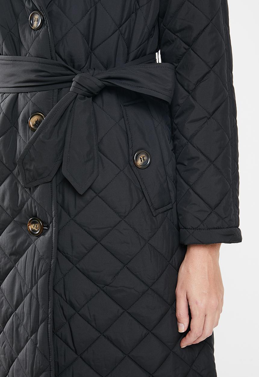 Jacqueline de Yong - Tora long quilt trenchcoat - black