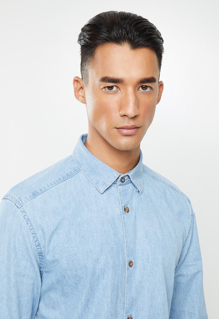 Only & Sons - Ask life ls chambray shirt - light blue