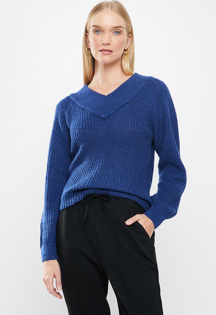 Jacqueline de Yong - Nolia megan long sleeve off-shoulder pullover - blue