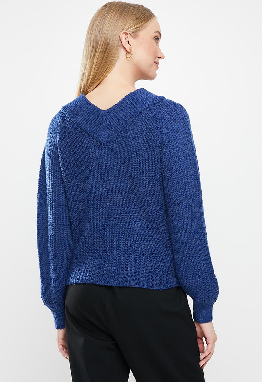 Jacqueline de Yong - Nolia megan long sleeve off-shoulder pullover - blue