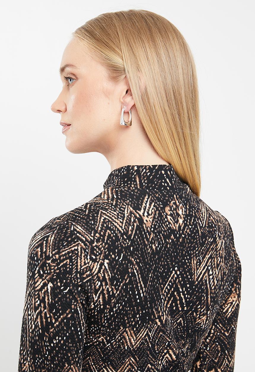 Jacqueline de Yong - Christy long sleeve dress - black & brown 