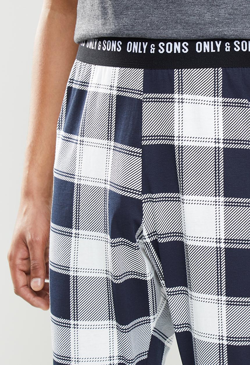 Only & Sons - Anton lounge check pant - navy & white