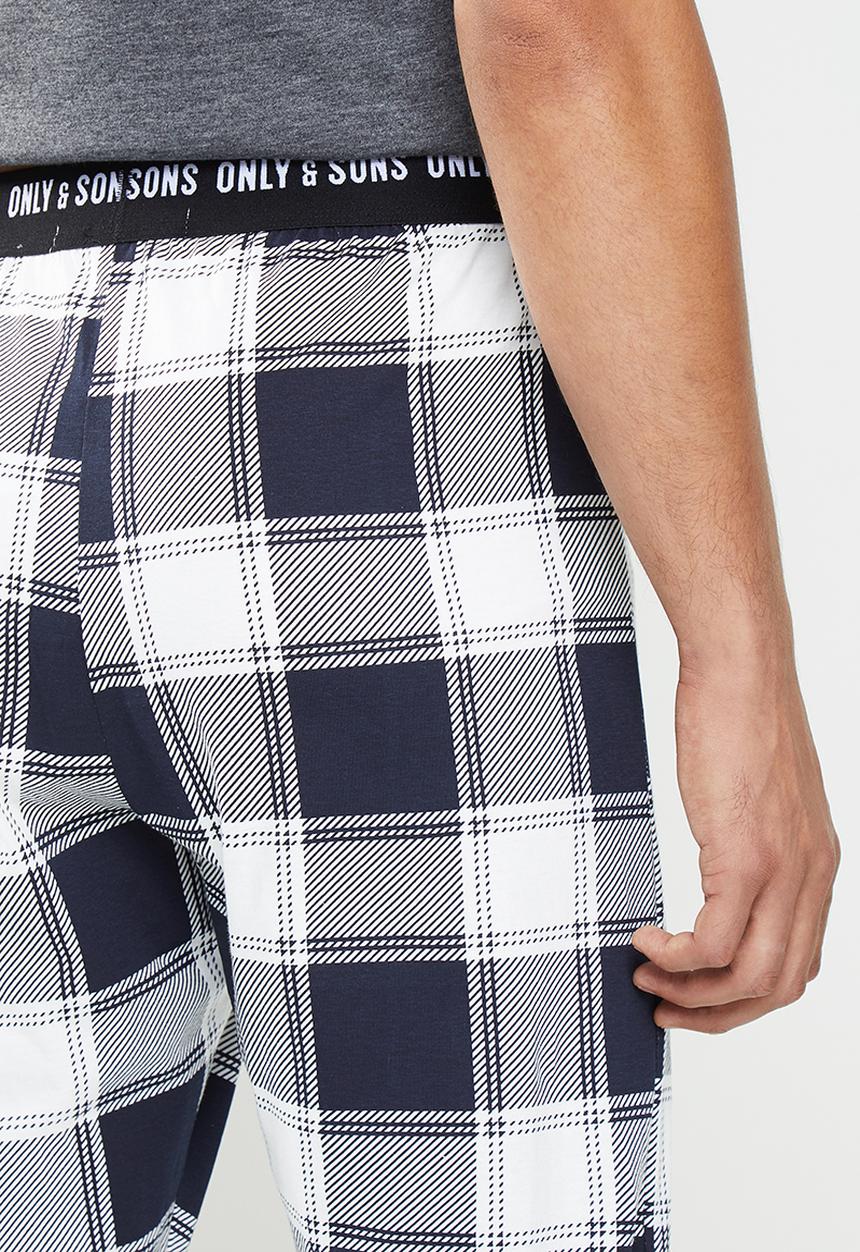 Only & Sons - Anton lounge check pant - navy & white