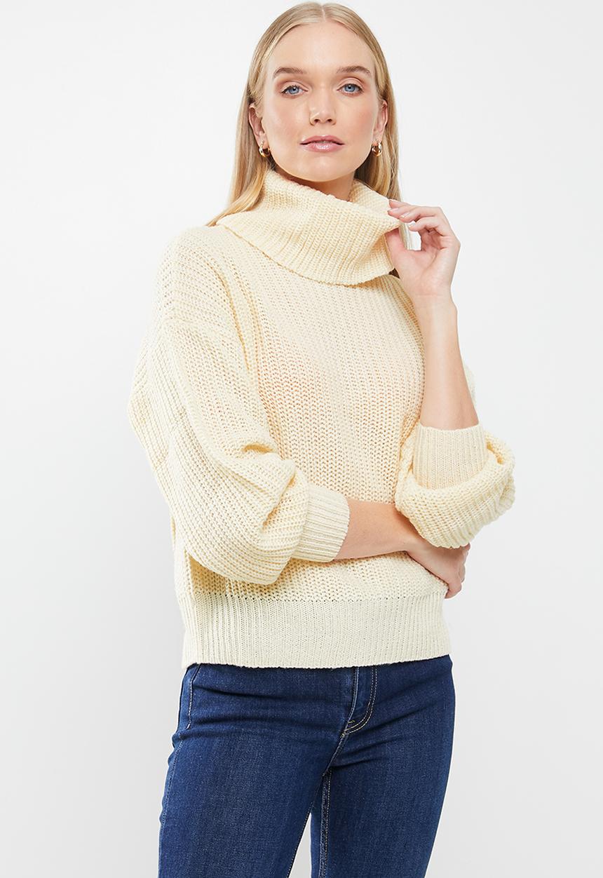 Jacqueline de Yong - Jady justy long sleeve cowlneck pullover knit - cream 