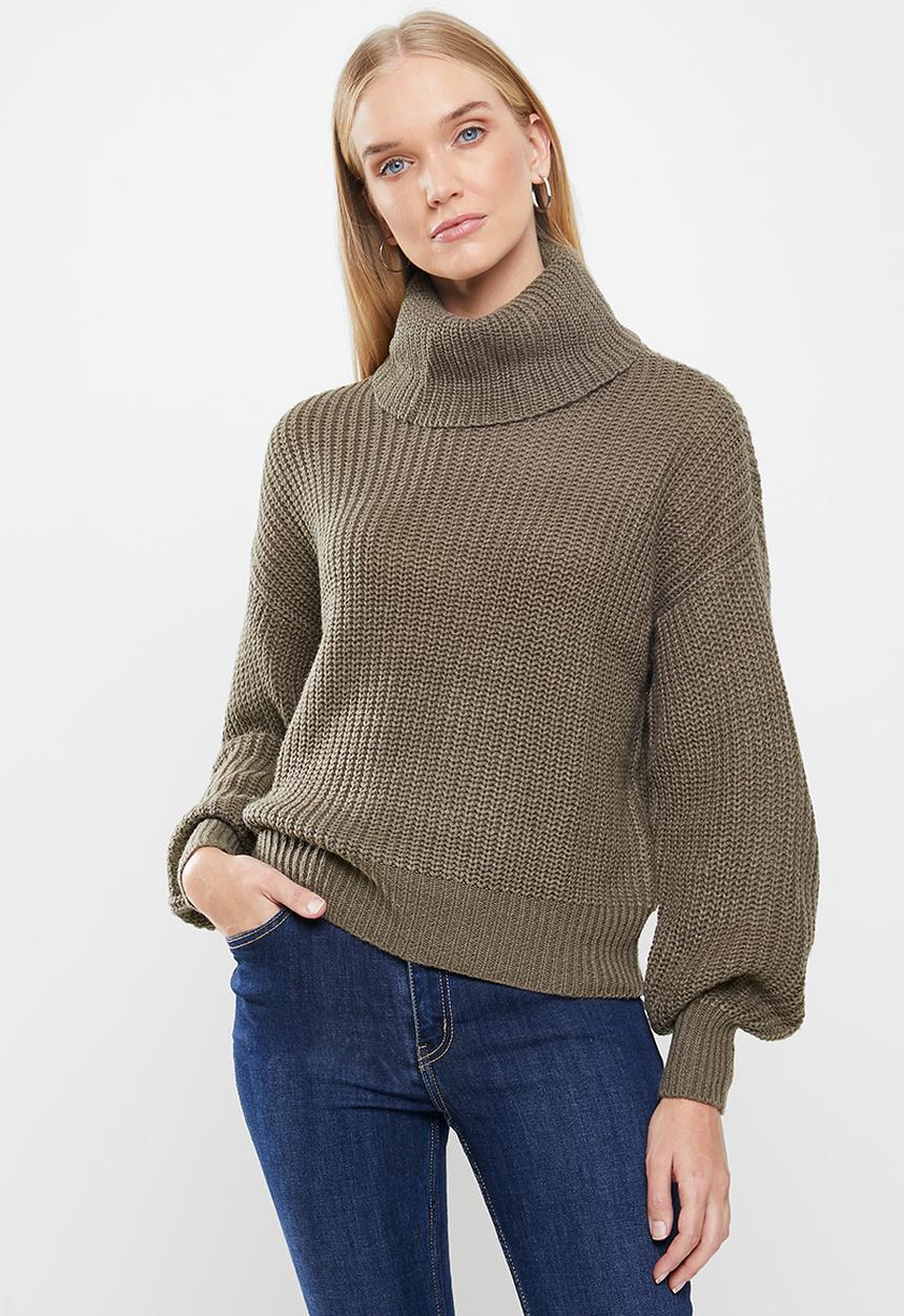 Jacqueline de Yong - Jady justy long sleeve cowlneck pullover knit - brown 