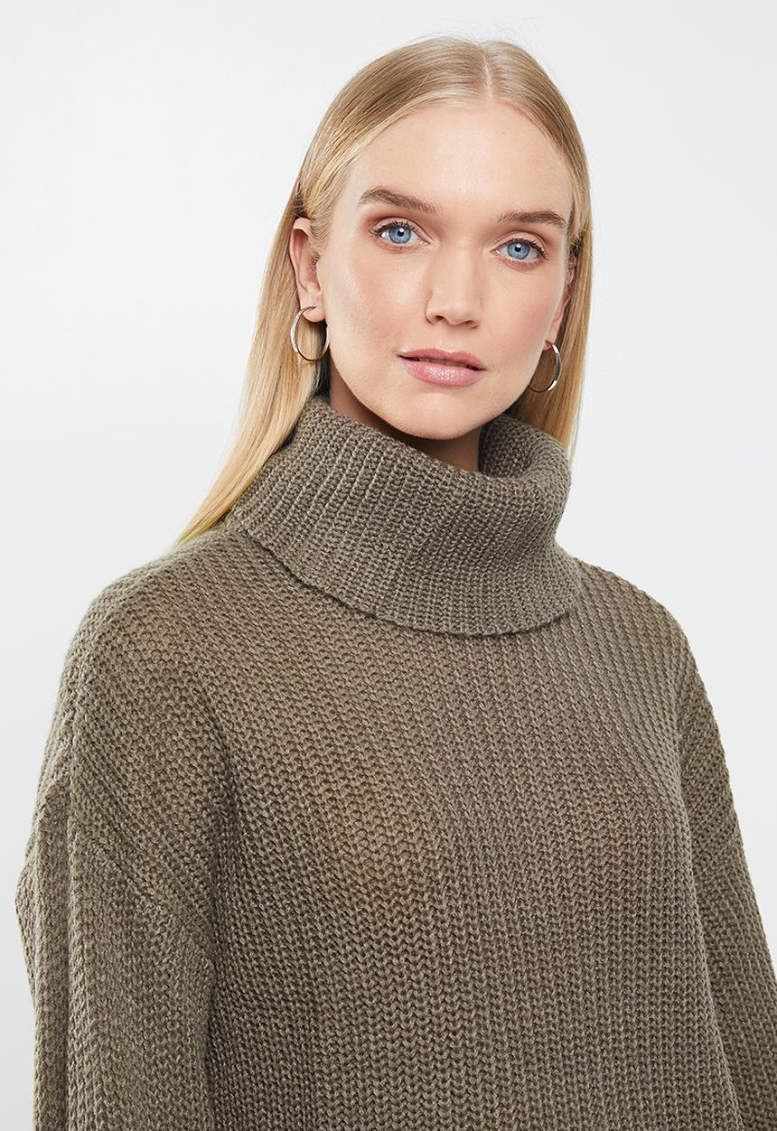 Jacqueline de Yong - Jady justy long sleeve cowlneck pullover knit - brown 