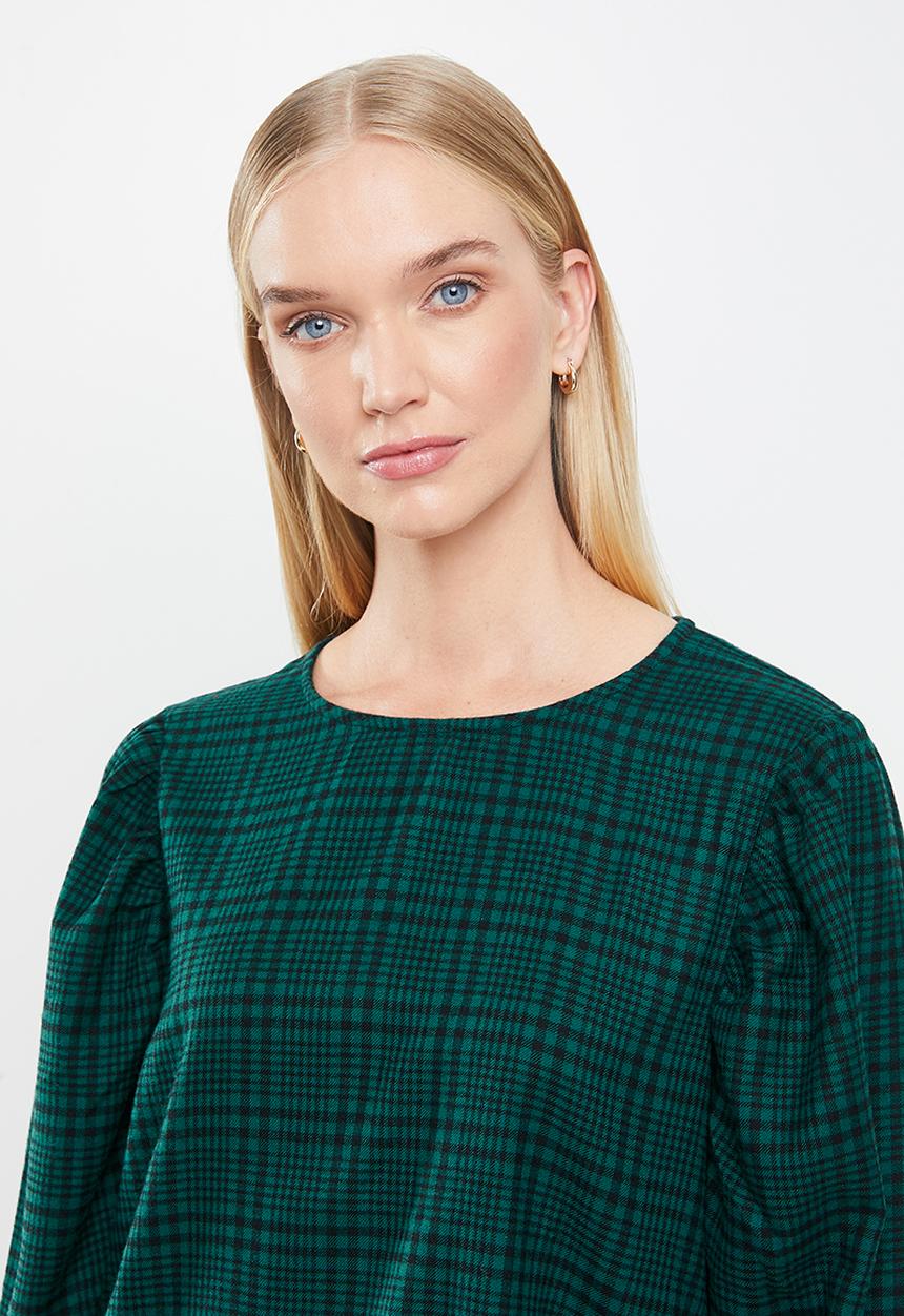 Jacqueline de Yong - Ninna long sleeve puff top - green & black 