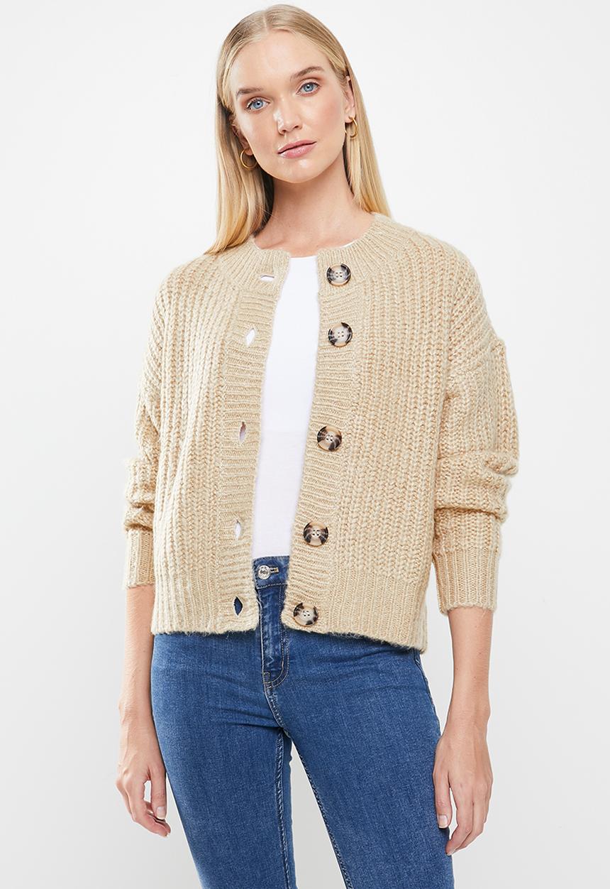 Jacqueline de Yong - Panther long sleeve cardigan knit - beige 