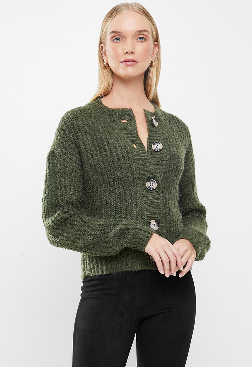 Jacqueline de Yong - Panther long sleeve cardigan knit - olive
