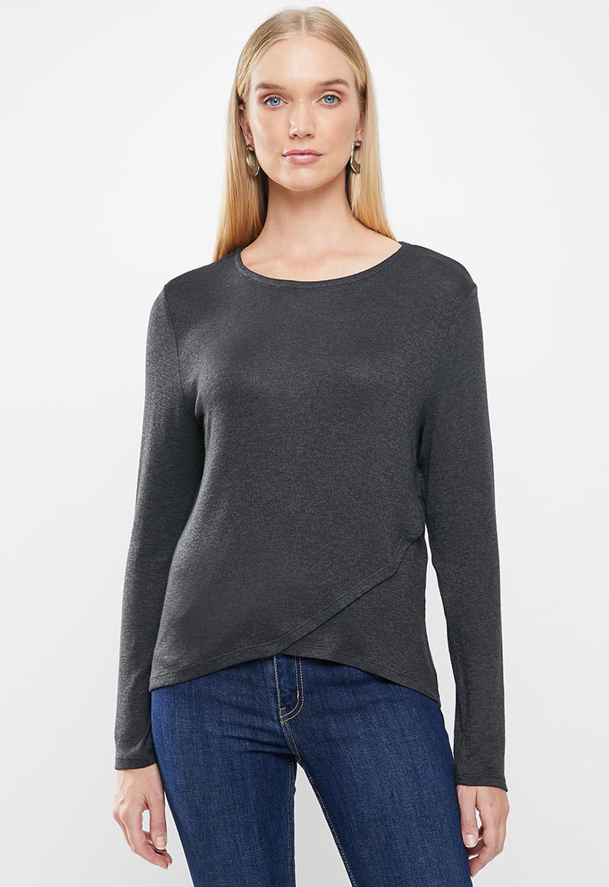 Jacqueline de Yong - Giala long sleeve wrap top - grey 