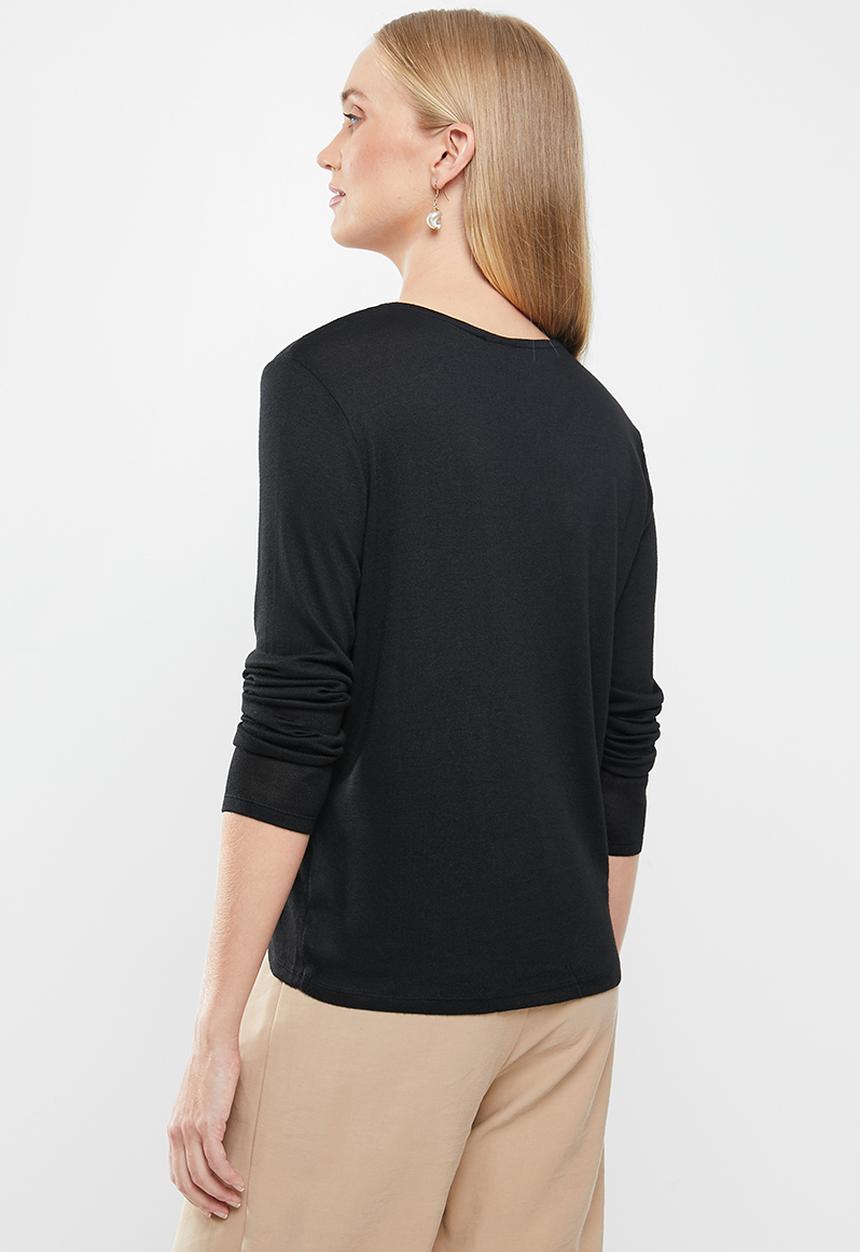 Jacqueline de Yong - Giala long sleeve wrap top - black