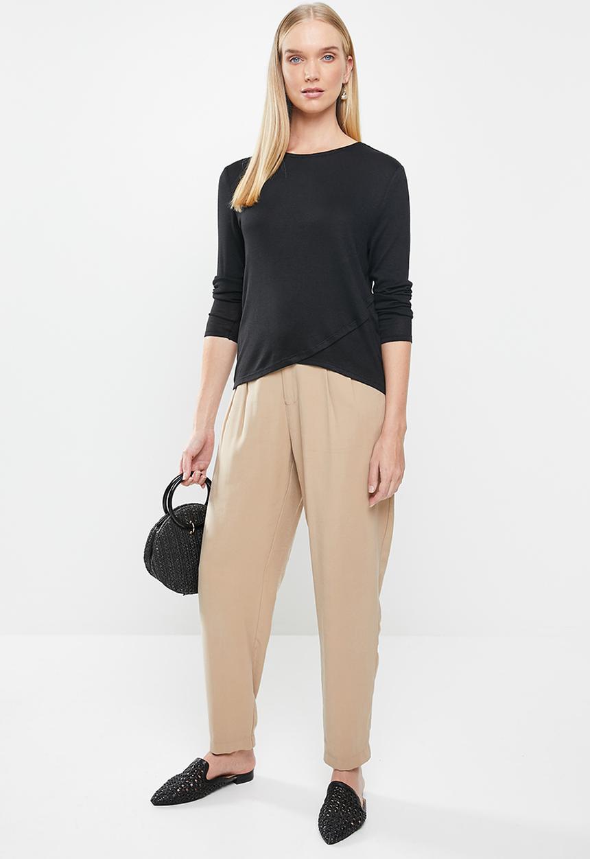 Jacqueline de Yong - Giala long sleeve wrap top - black