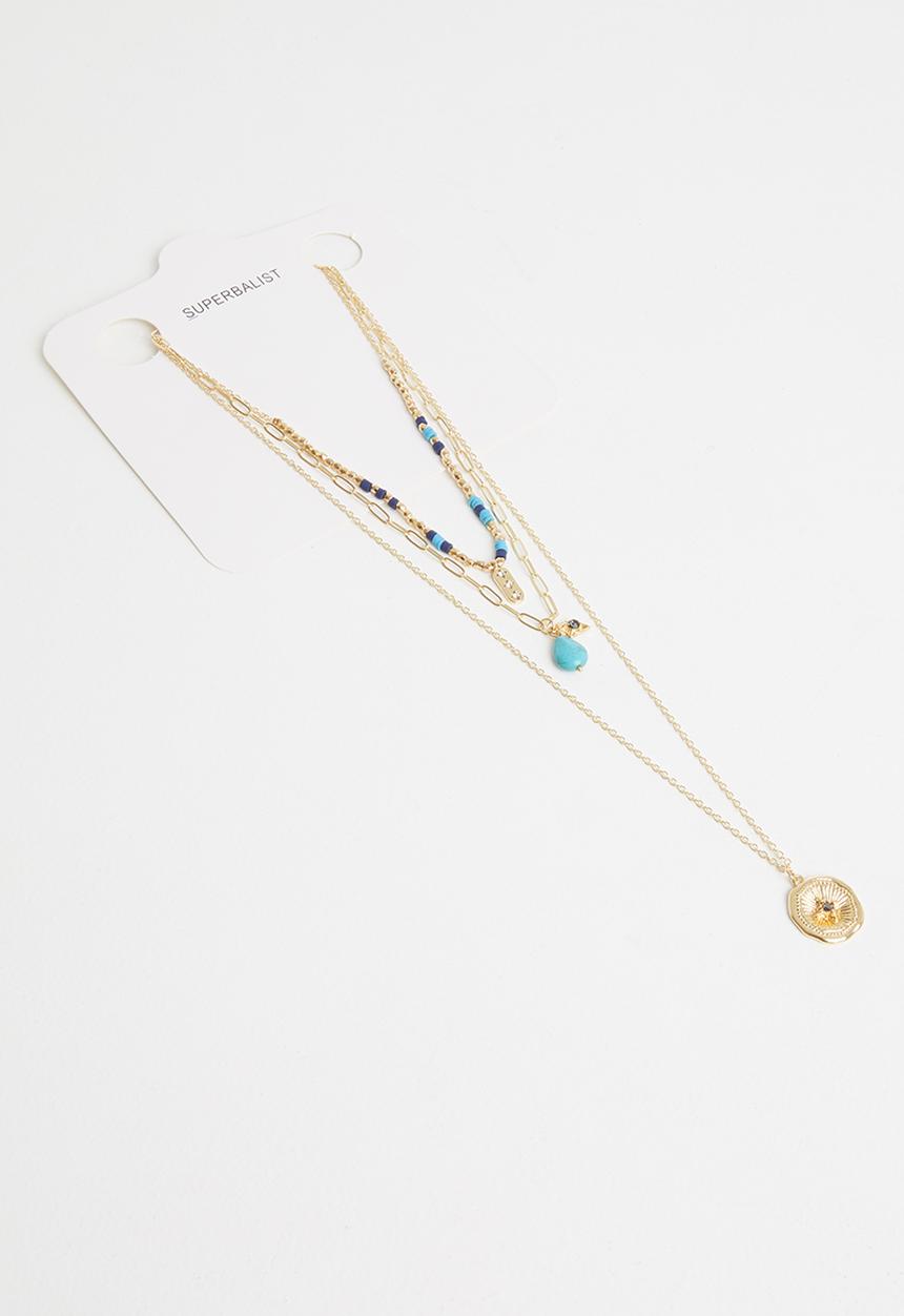 Superbalist - Zara layered necklace- blue & gold