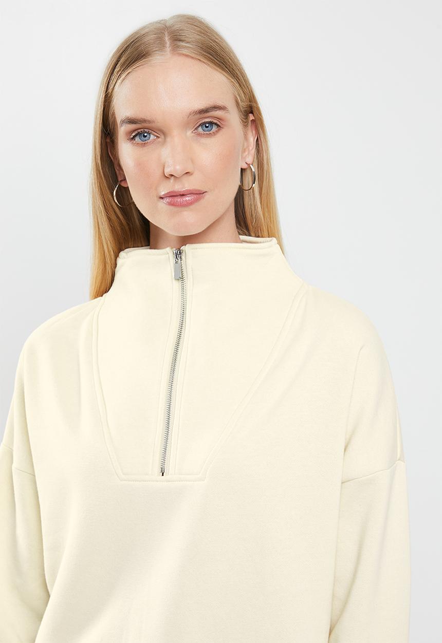 Vero Moda - Lydia long sleeve zip sweat - neutral 