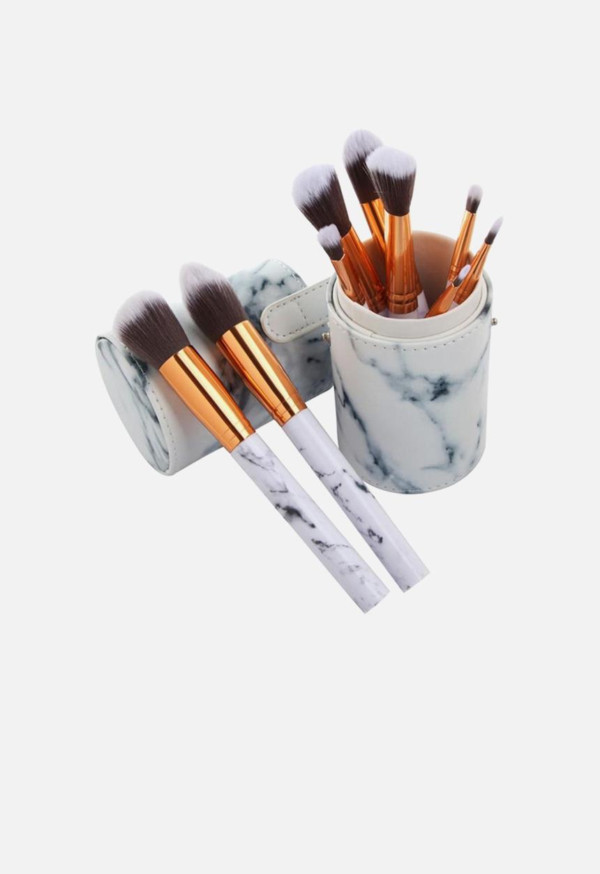 Glam Beauty - 10 Piece Make-Up Brush Set and Case - White Marble