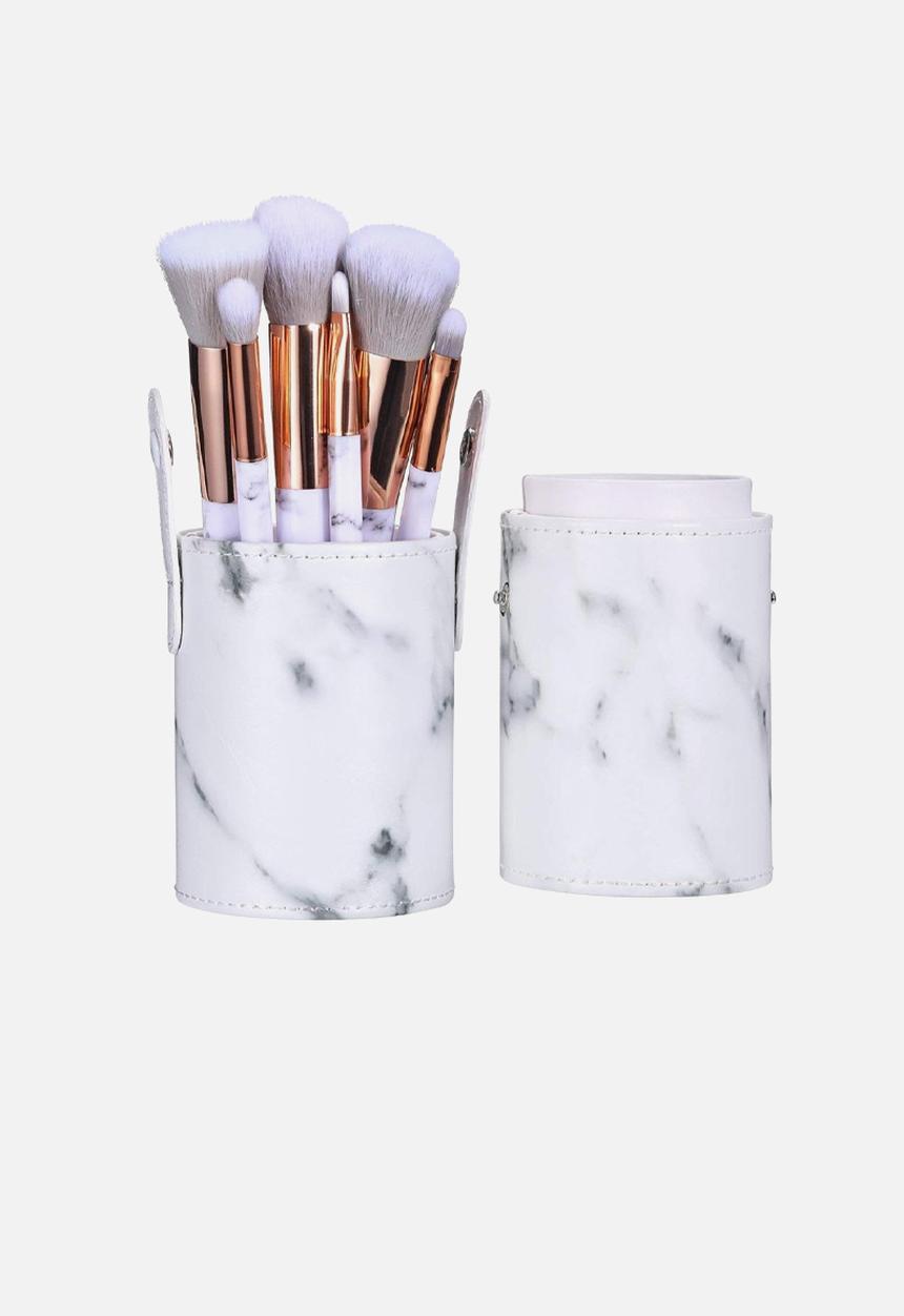 Glam Beauty - 10 Piece Make-Up Brush Set and Case - White Marble