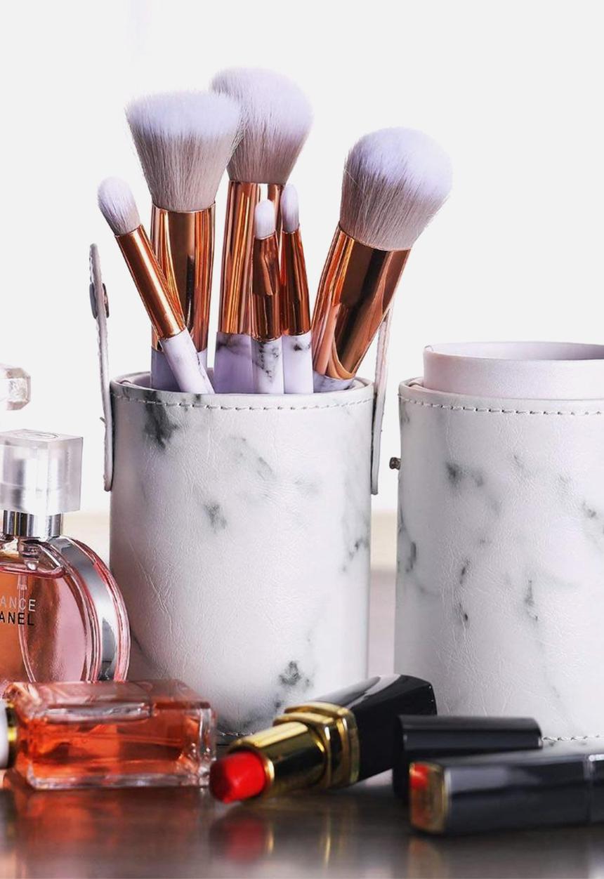 Glam Beauty - 10 Piece Make-Up Brush Set and Case - White Marble