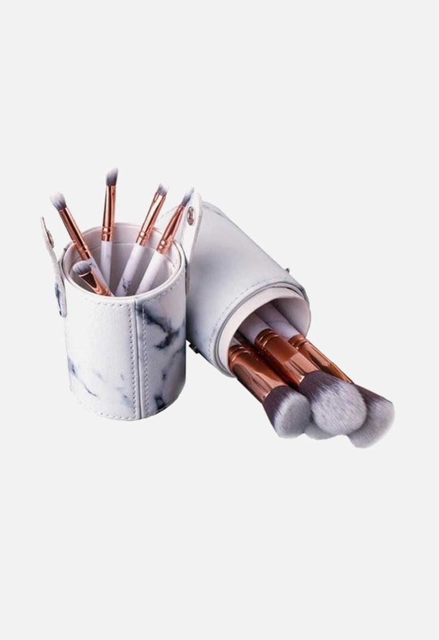 Glam Beauty - 10 Piece Make-Up Brush Set and Case - White Marble
