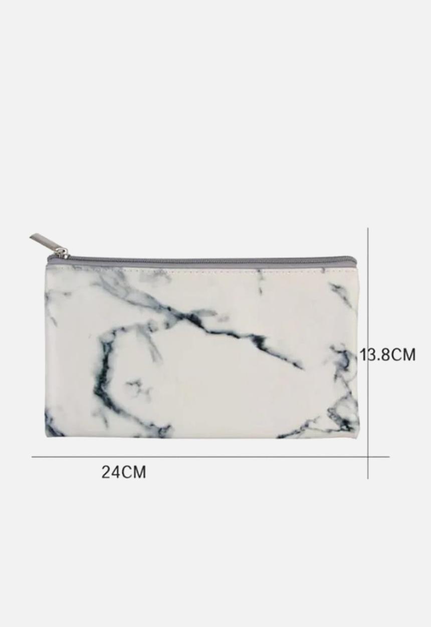 Glam Beauty - 10 Piece Make Up Brush Set and Purse - White Marble