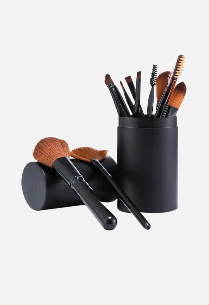 Glam Beauty - 12 Piece Make-Up Brush Set and Case - Black