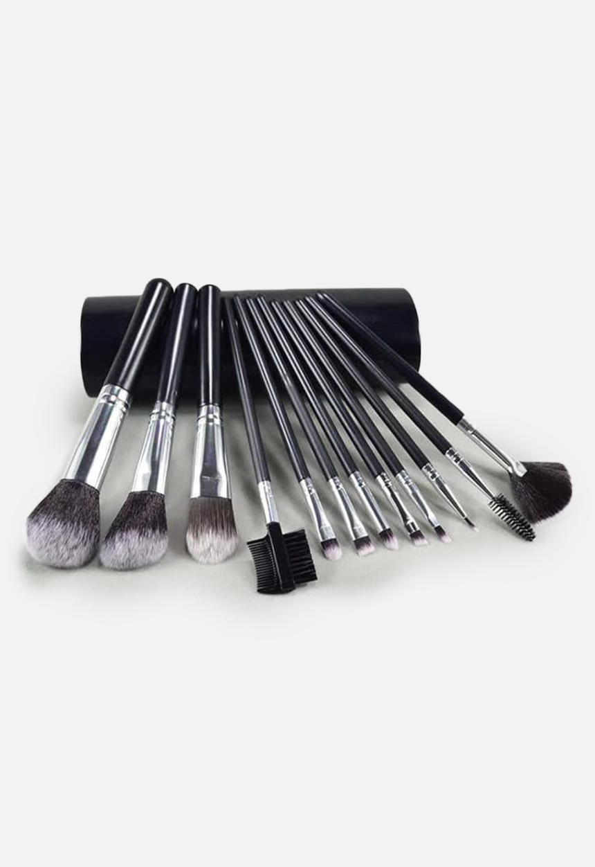 Glam Beauty - 12 Piece Make-Up Brush Set and Case - Black