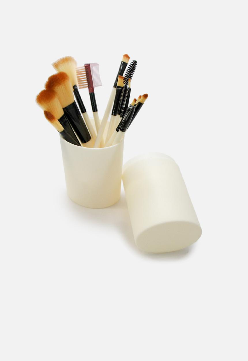 Glam Beauty - 12 Piece Make-Up Brush Set and Case - Cream