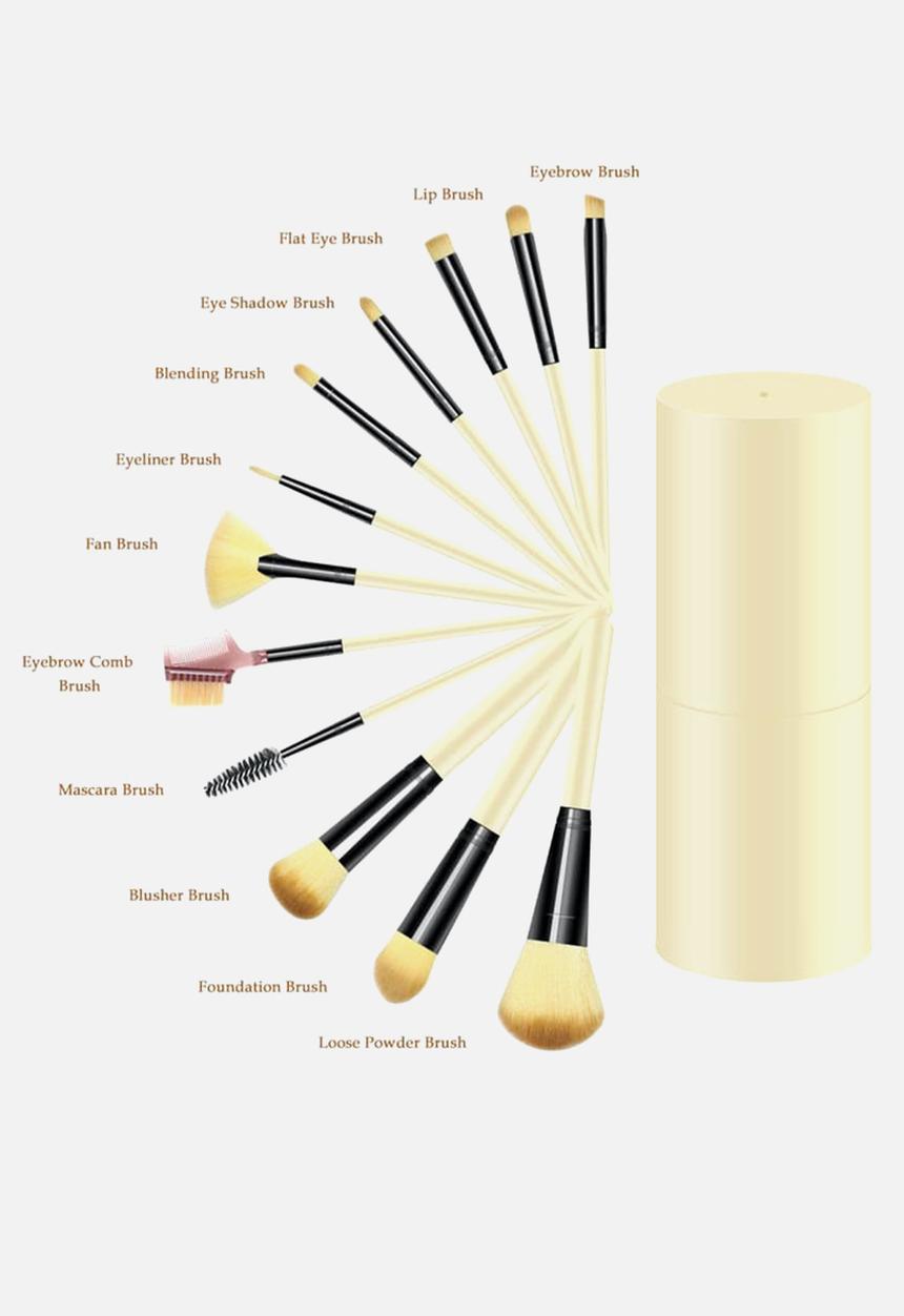 Glam Beauty - 12 Piece Make-Up Brush Set and Case - Cream