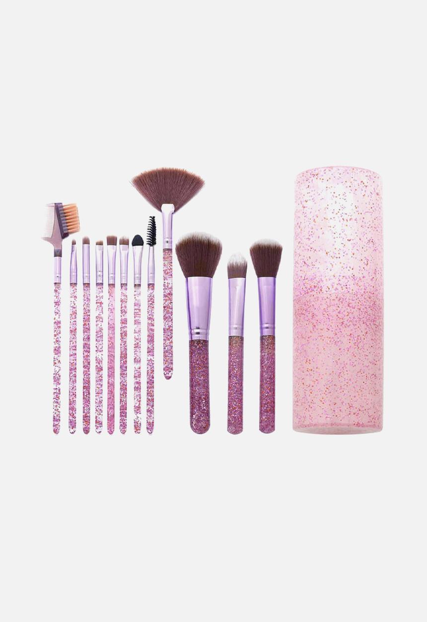 Glam Beauty - 12 Piece Make-Up Brush Set and Case - Glitter Purple