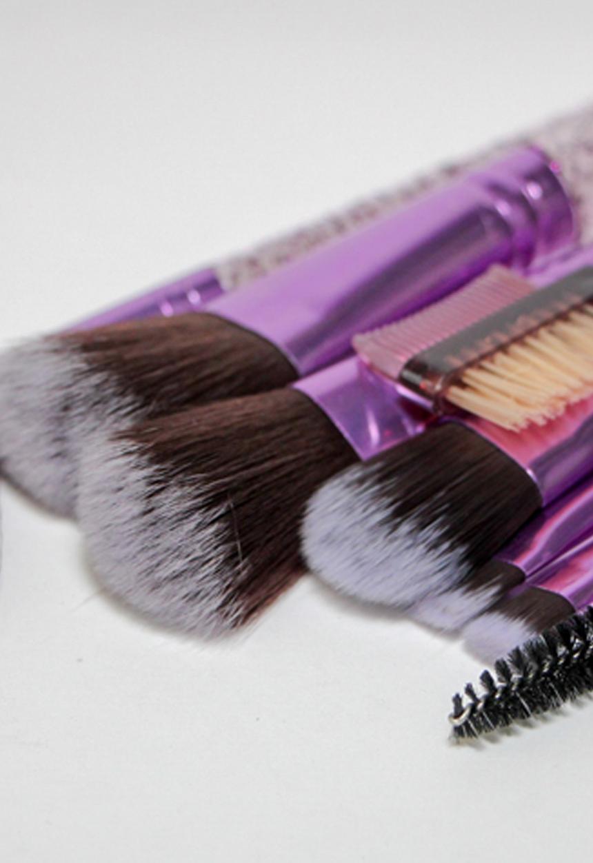 Glam Beauty - 12 Piece Make-Up Brush Set and Case - Glitter Purple