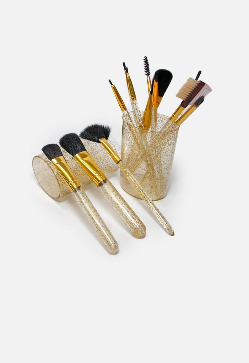 Glam Beauty - 12 Piece Make-Up Brush Set and Case - Glitter Gold