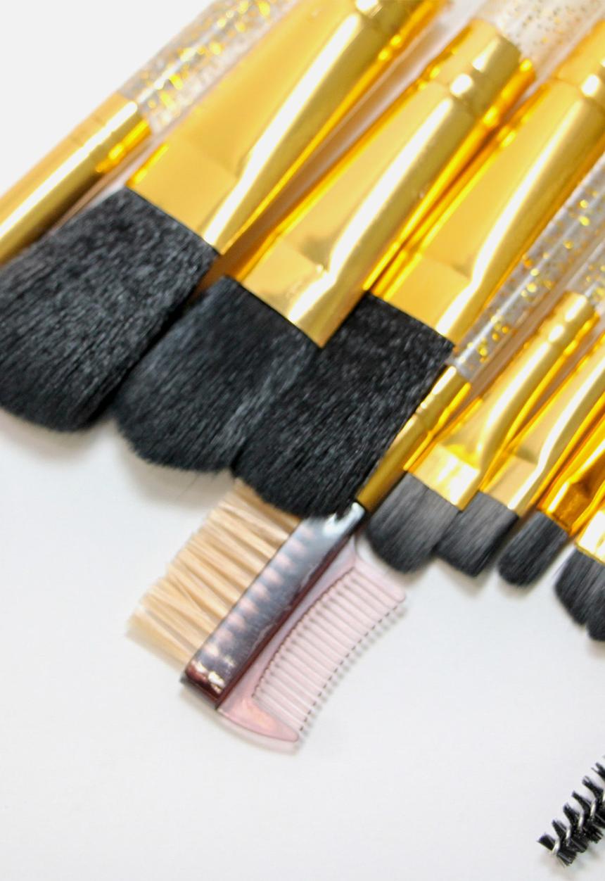 Glam Beauty - 12 Piece Make-Up Brush Set and Case - Glitter Gold