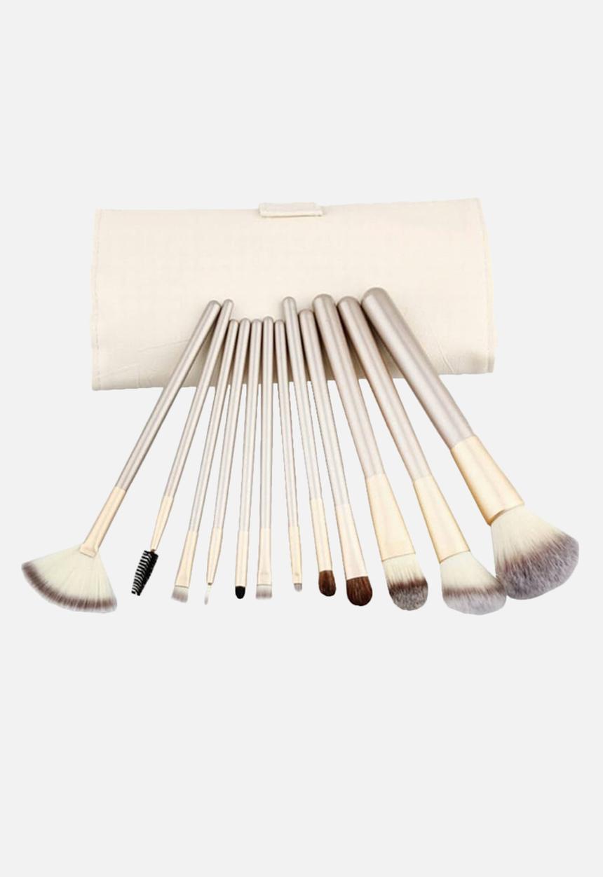 Glam Beauty - 12 Piece Make Up Brush Set and Purse - Champagne