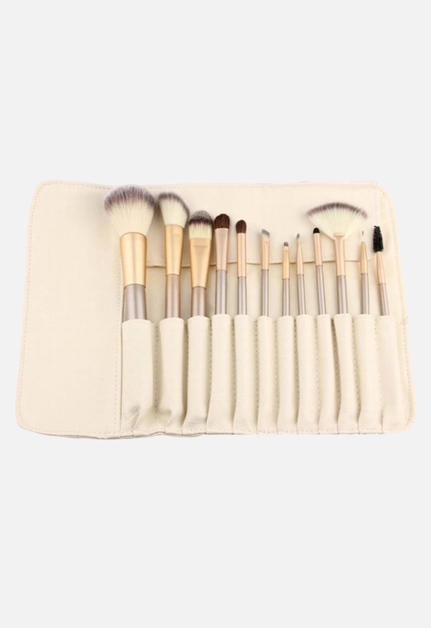 Glam Beauty - 12 Piece Make Up Brush Set and Purse - Champagne