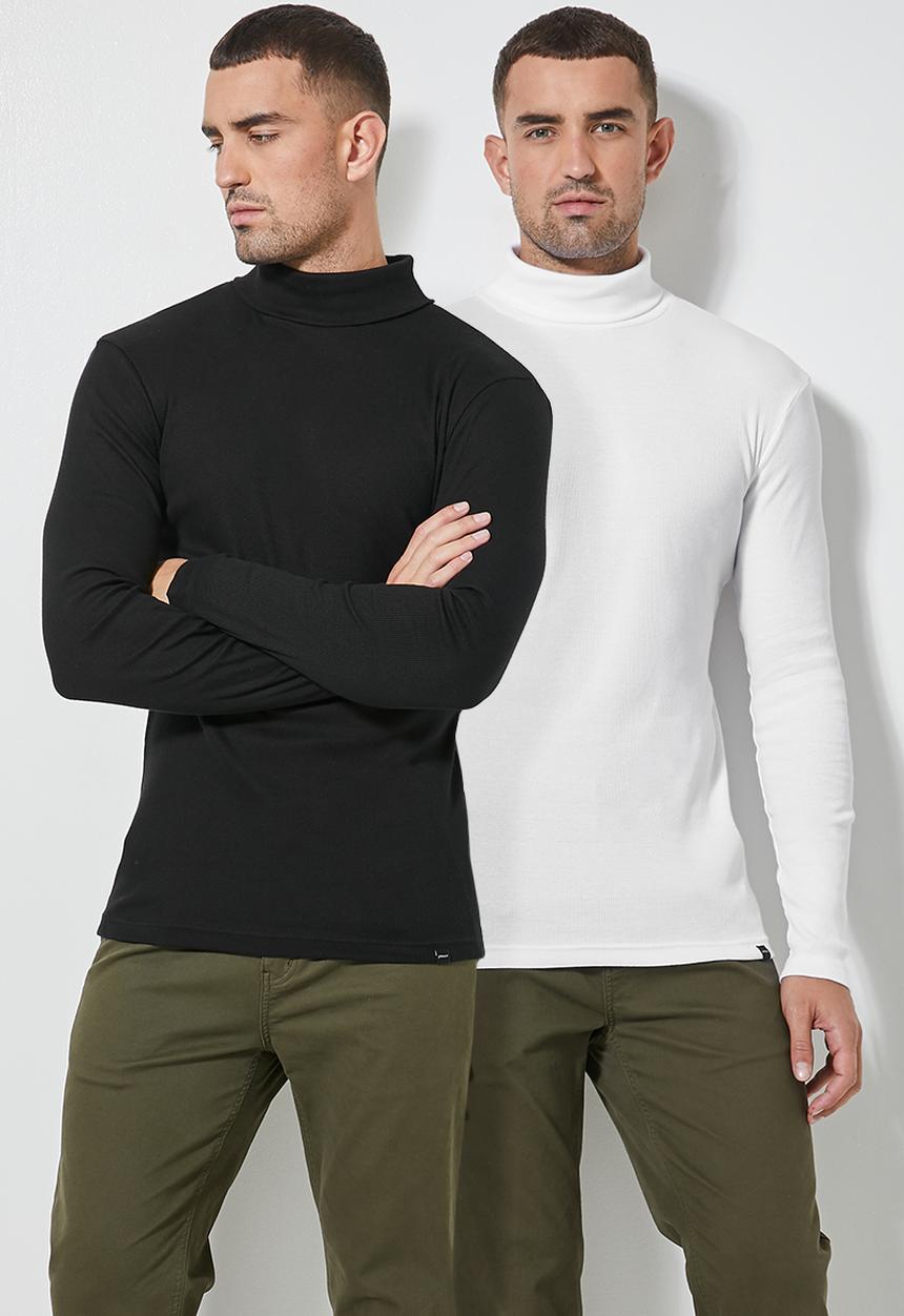 Superbalist - 2-pack sochi long sleeve ribbed roll neck tee - black & white
