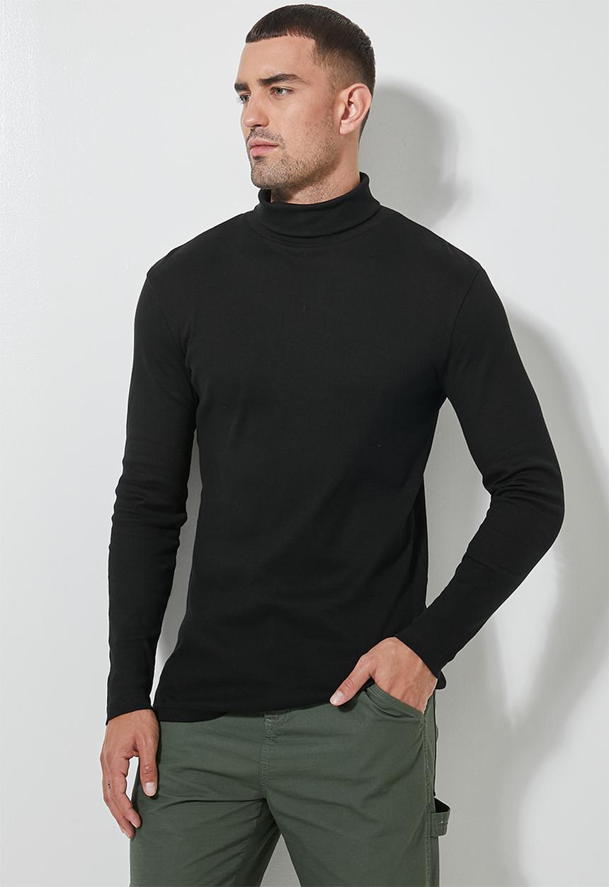 Superbalist - Sochi long sleeve ribbed roll neck tee - black