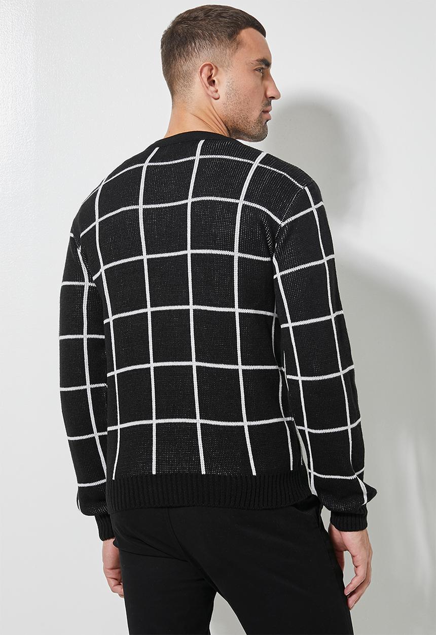 Superbalist - Check pattern crew knit - black & white