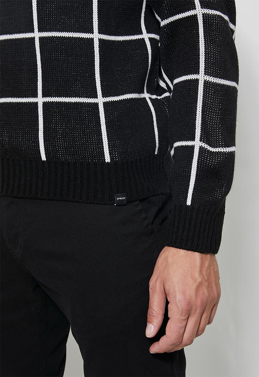 Superbalist - Check pattern crew knit - black & white