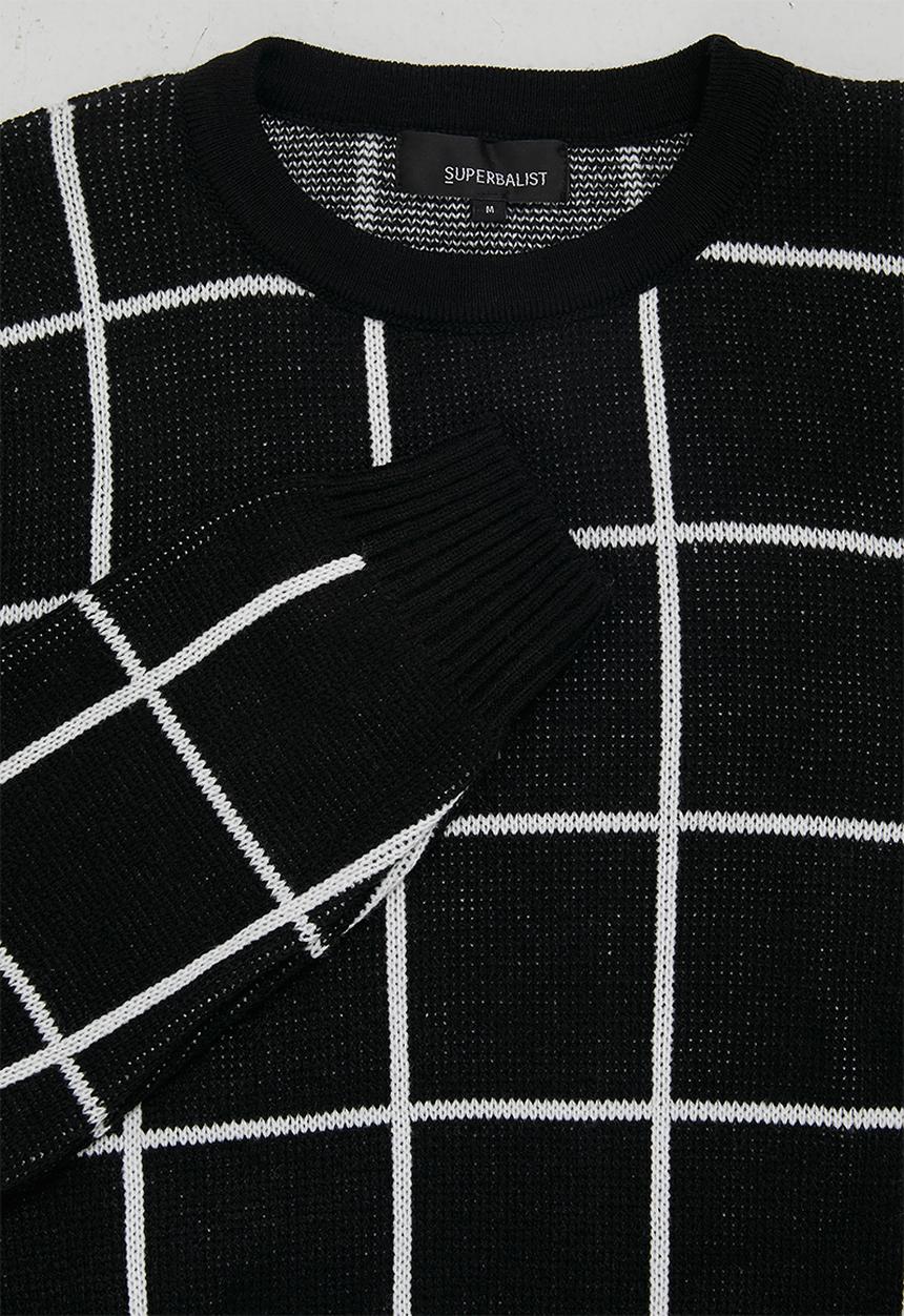 Superbalist - Check pattern crew knit - black & white