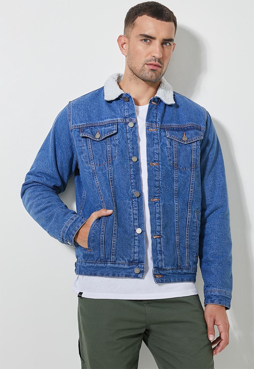 Superbalist - San Fran sherpa lined denim trucker jacket - mid wash blue