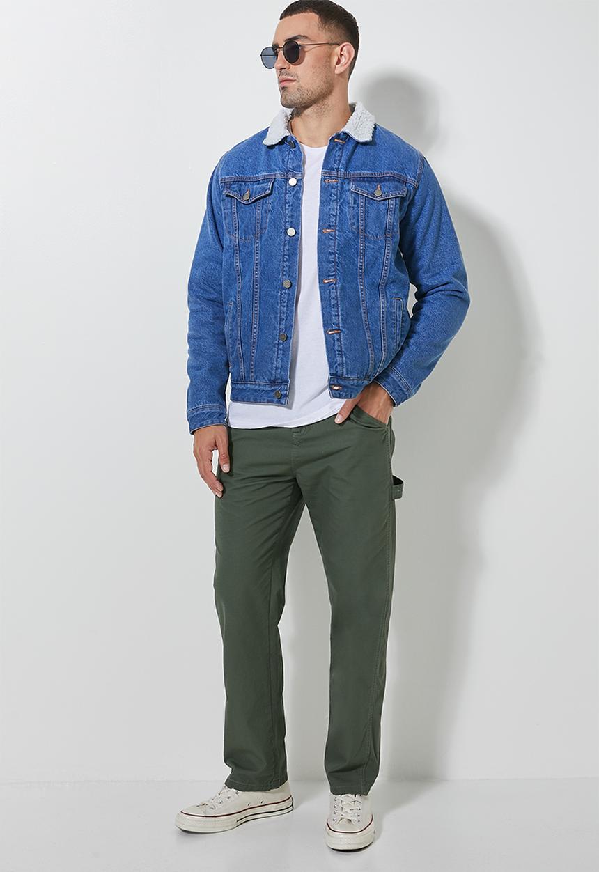 Superbalist - San Fran sherpa lined denim trucker jacket - mid wash blue