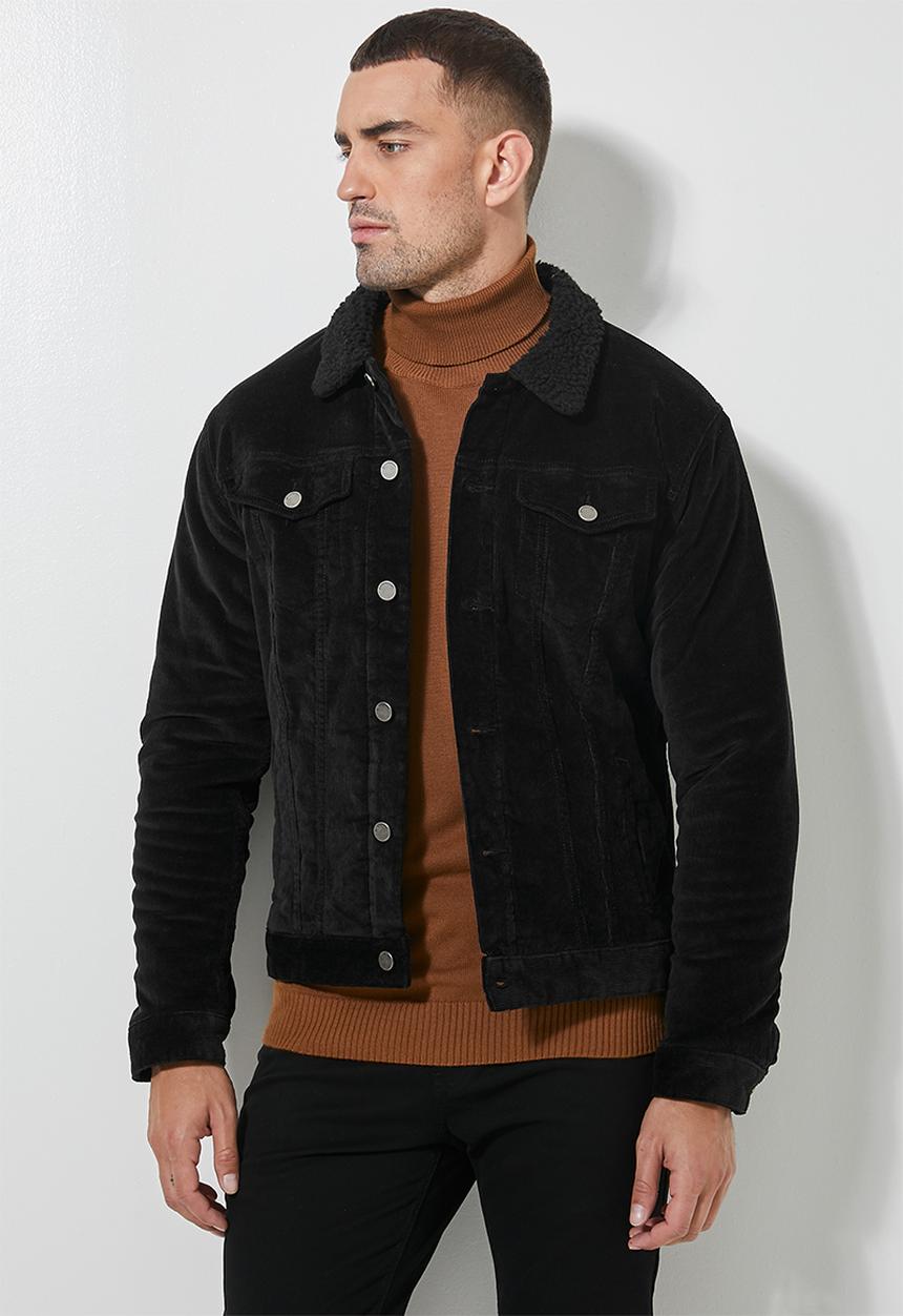 Superbalist - San Fran sherpa lined corduroy trucker jacket - black