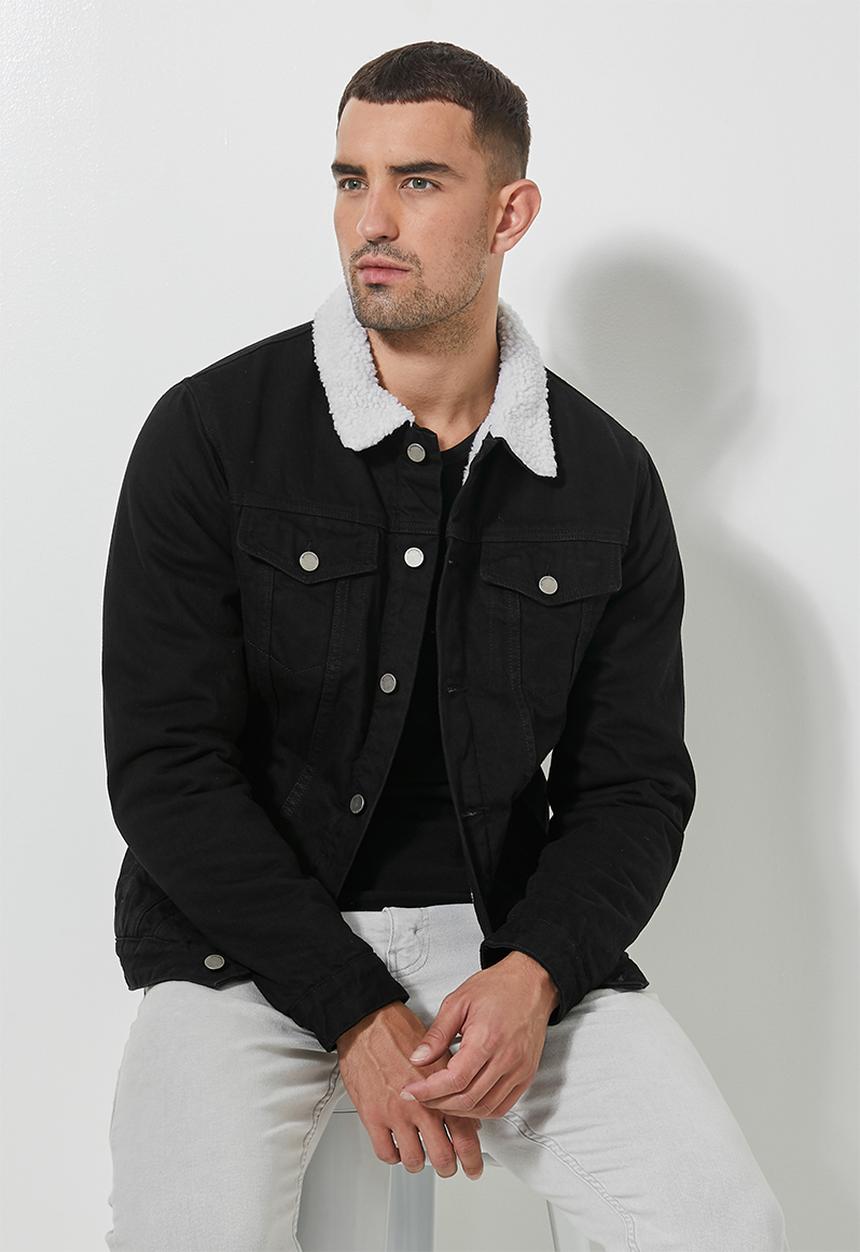 Superbalist - San Fran sherpa lined denim trucker jacket - black
