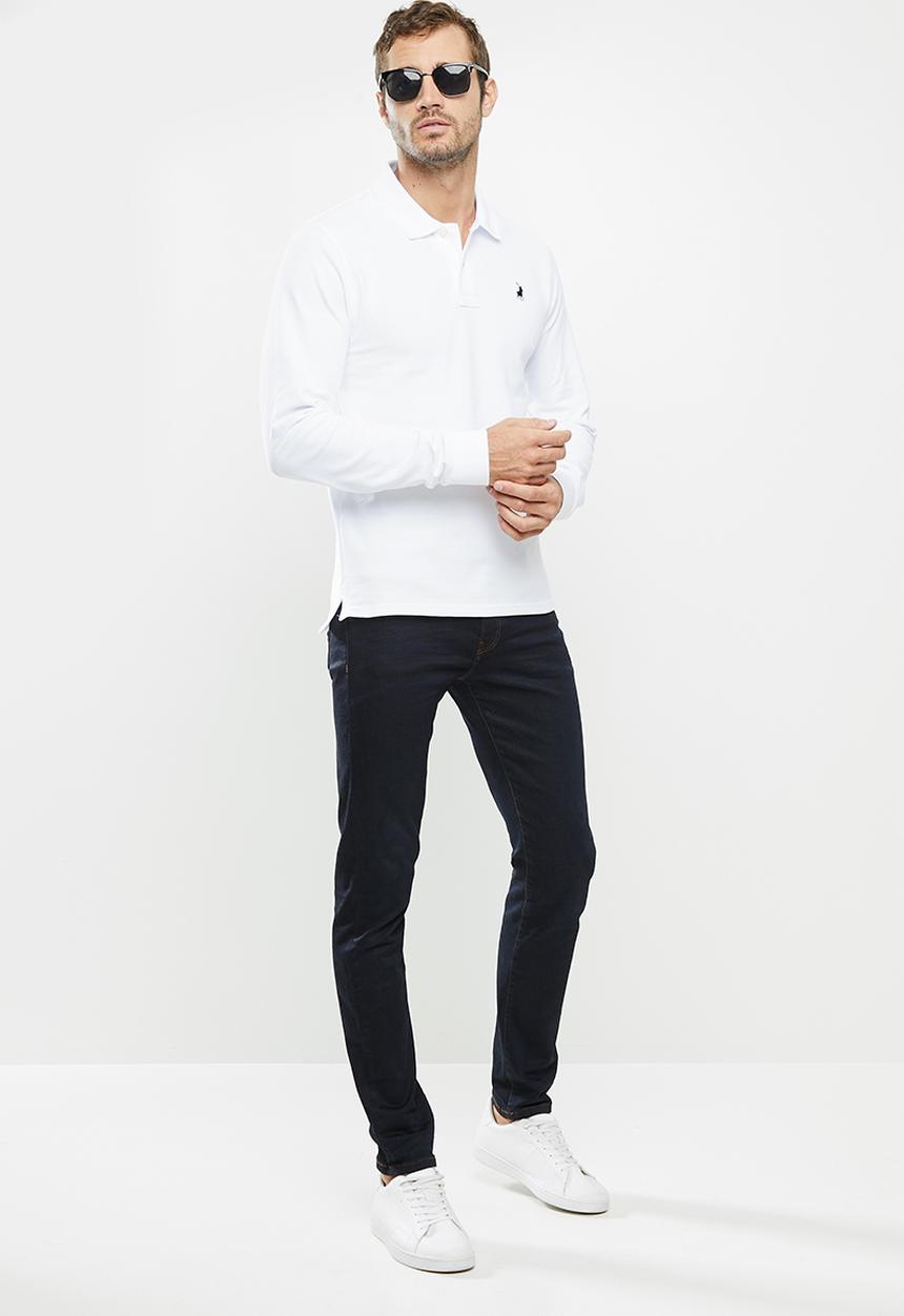 POLO - Mens classic stretch pique ls golfer- white