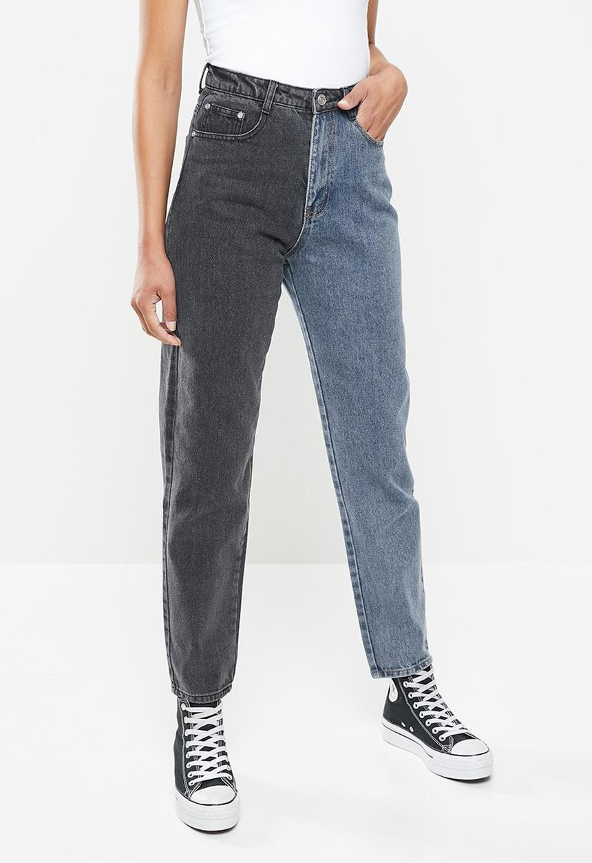 Missguided - Colourblock straight leg jeans co ord - black & blue 