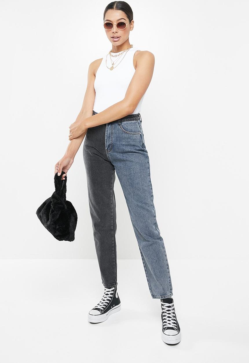 Missguided - Colourblock straight leg jeans co ord - black & blue 