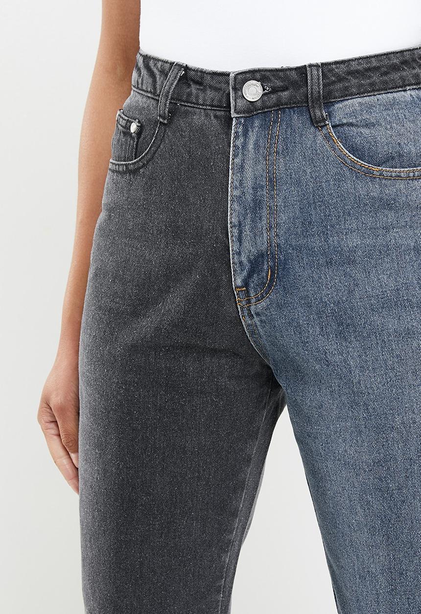 Missguided - Colourblock straight leg jeans co ord - black & blue 