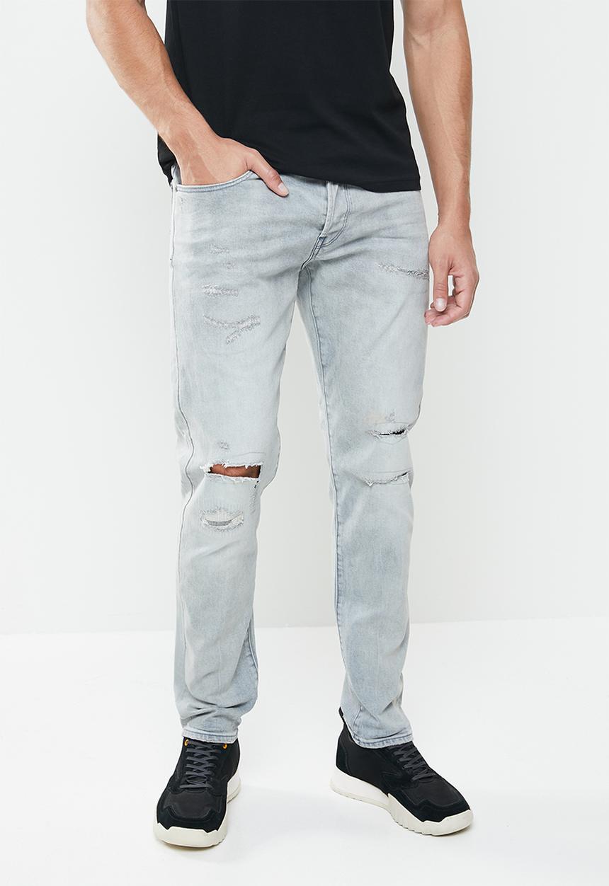 G-STAR - 3301 slim elto stretch denim jeans - vintage ripped oreon grey