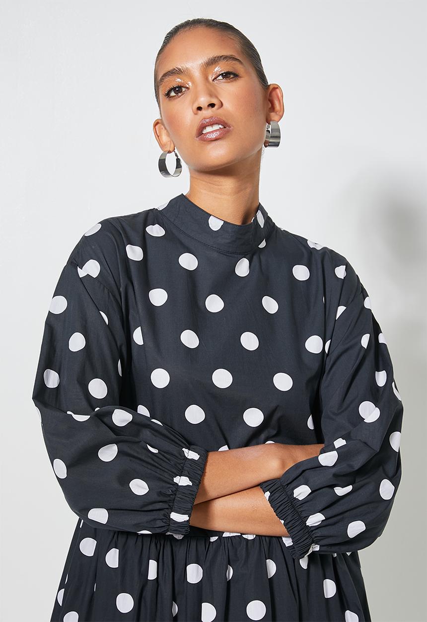 Superbalist - Hi neck tiered dress - charcoal & white 