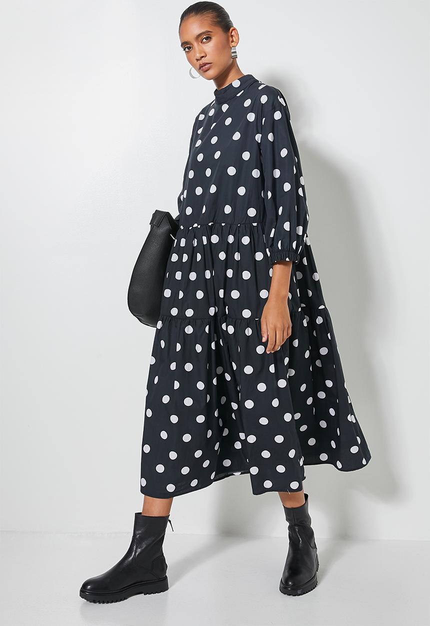 Superbalist - Hi neck tiered dress - charcoal & white 