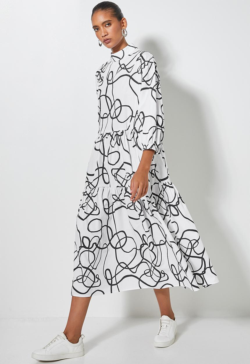 Superbalist - Hi neck tiered dress - white 